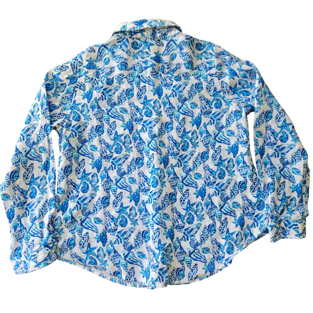 Lilly Pulitzer Sz XL Sea View Seashell Starfish 100% Linen Beachy Coastal Travel - Picture 2 of 8